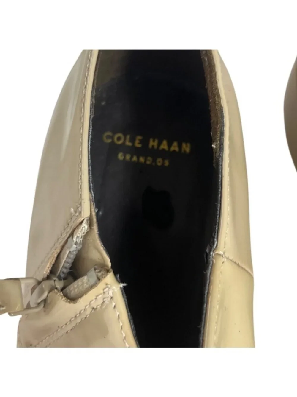 Cole Haan Patent Leather Wedge Slip On Shoes Size 8 Beige